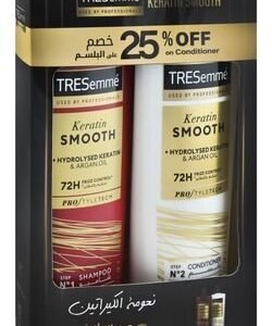 TRESemm 72H Smoothing & Frizz Controlling Shampoo (400ml) & Conditioner (400ml) with Hydrolysed Keratin & Argan Oil (25% Off on 2nd Product) 1 bundle