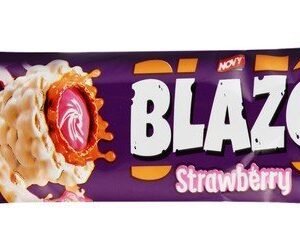 Novy Blazo Caramel & White Chocolate Coated Crispy Wafer Roll Filled with Strawberry Cream 1 pcs