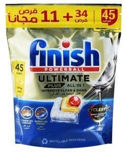 Finish Powerball Ultimate Plus Intensive Clean & Shine Dishwasher Tablets Lemon Scent (34+11 Free) 45 pods