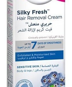 Veet Silky Fresh Exfoliating & Moisturizing Body & Leg Hair Removal Cream Violet Blossom Scent with Aloe Vera Extract for Sensitive Skin 100 gr