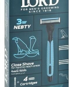 Lord Nebty Black & Blue 3 Blade Razor with Cartridges for Men