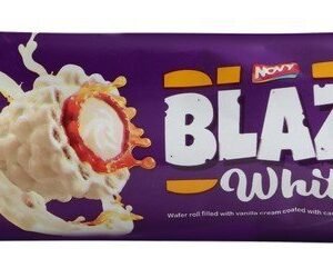 Novy Blazo Caramel & White Chocolate Coated Crispy Wafer Roll Filled with Vanilla Cream