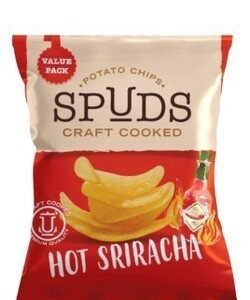 Spuds Craft Cooked Hot Sriracha Potato Chips - artificial colors free  preservatives free 66 gr