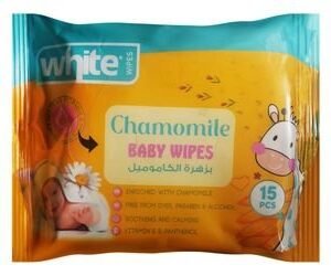 White Hypoallergenic Anti-Irritation & Anti-Redness Baby Wet Wipes Chamomile Scent for Sensitive Skin - dyes free  parabens free  alcohol free