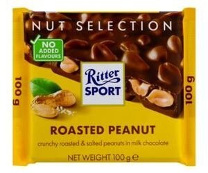 Ritter Sport Milk Chocolate Slab with Crunchy Roasted Peanuts - no added flavours