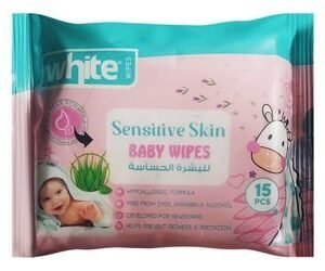 White Hypoallergenic Anti-Irritation & Anti-Redness Baby Wet Wipes for Sensitive Skin - dyes free  parabens free  alcohol free